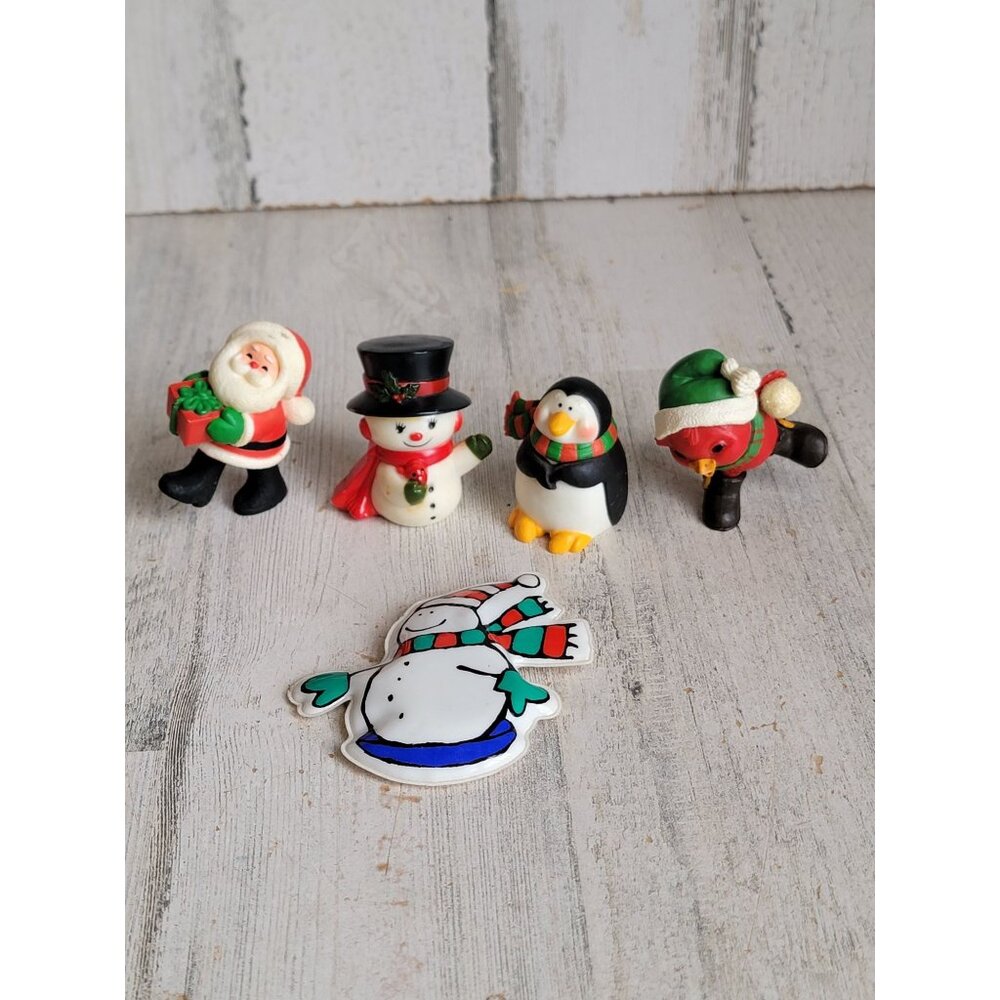Vintage Hallmark penguin Santa figure Xmas red cardinal bird set